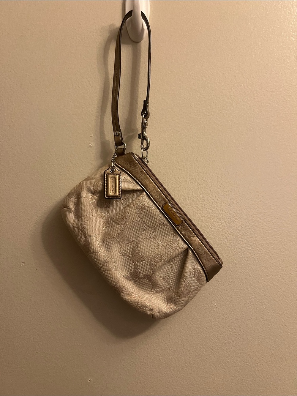 Coach Metallic Chalk Signature Wristlet with Gold Trim